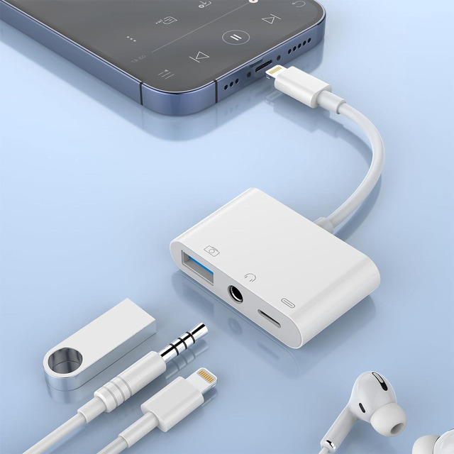 thumbnail image 2 of For IPhone IPad Dual USB 3.0 Camera OTG Adapter With Charging Port – 3-in-1, 10cm Cable 2 of 6