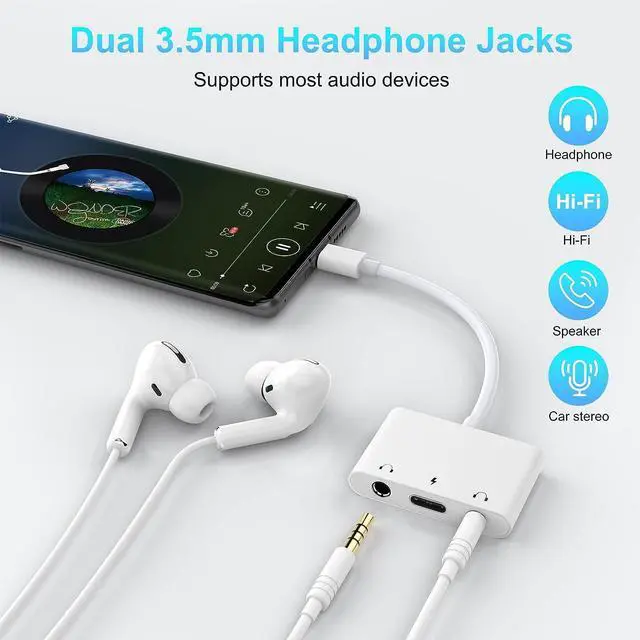 Alt view image 3 of 7 - USB C to 3.5mm Audio Adapter, 3 in 1 Aux to USB C Headphone Splitter Dual 3.5mm Audio Jack and PD 60W Fast Charging, Compatible for iPad Pro,Galaxy S22 S21 S20/Note 20,Pixel 4 3 XL,Huawei,etc
