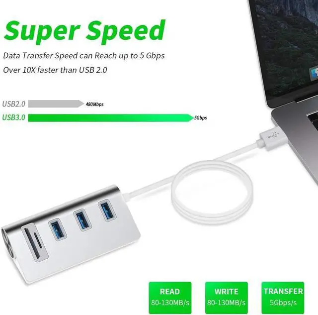 Alt view image 4 of 7 - USB 3.0 Docking Station, Portable Aluminum Hub with 3 USB Ports and SD&TF Card Adapter for iMac, MacBook Air, MacBook Pro, MacBook, Mac Mini, PCs and Laptops, Multi-in-1 Superspeed Combo Hub Dock