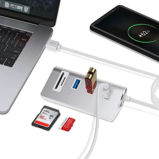 Alt view image 7 of 7 - USB 3.0 Docking Station, Portable Aluminum Hub with 3 USB Ports and SD&TF Card Adapter for iMac, MacBook Air, MacBook Pro, MacBook, Mac Mini, PCs and Laptops, Multi-in-1 Superspeed Combo Hub Dock
