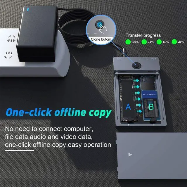 Alt view image 2 of 7 - NVMe M.2 Duplicator Dual-Bay Offline Clone 10Gbps USB C USB A to NVME Docking Station for M.2 SSD M Key Hard Drives Enclosure with NVME 2230 2242 2260 2280 Up to 8TB (Dual-Bay)