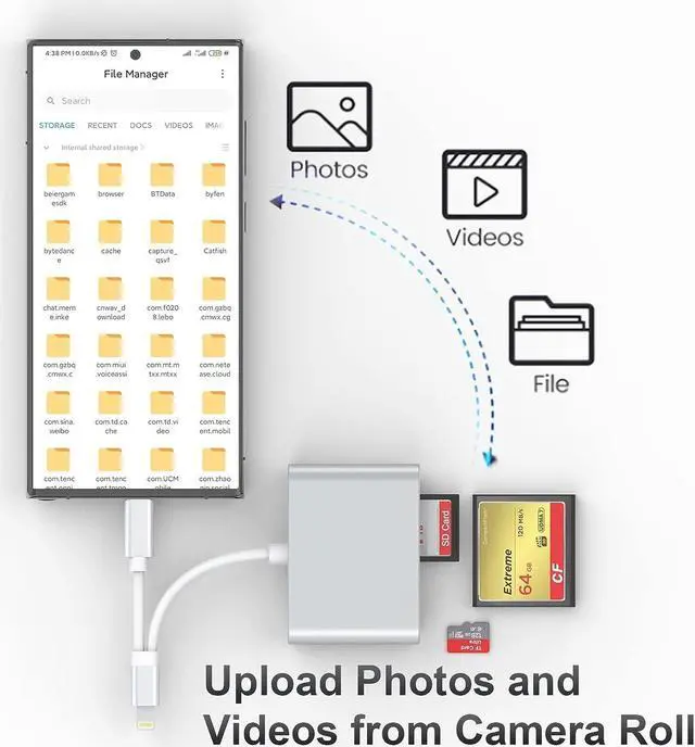 Alt view image 4 of 7 - SD CF Card Reader for iPhone/iPad/Android/Mac/Camera, Lightning and USB-C SD CF TF Memory Card Reader Trail Camera Viewer, Aluminum Photography Memory Card Adapter, Plug and Play