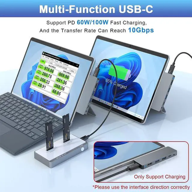 Alt view image 4 of 7 - 4K@60HZ Surface Pro 9 Docking Station Surface Pro 8 Accessories Surface Pro X hub Dock with HDMI, 100W Thunderbolt 4 Port, 3*USB(5Gbps), Audio, 6-IN-2 Surface pro 9 hub for Microsoft Surface Pro 9/8/X