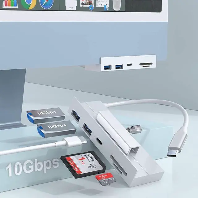 Main image of USB C 3.2 10Gbps iMac USB C Hub, 5 in 1 Aluminum iMac USB Hub Adapter with 2 USB A Port(10Gbps), Type-C Port(10Gbps), Micro/SD Card Readers, Compatible with 2020/2019/2017 iMac