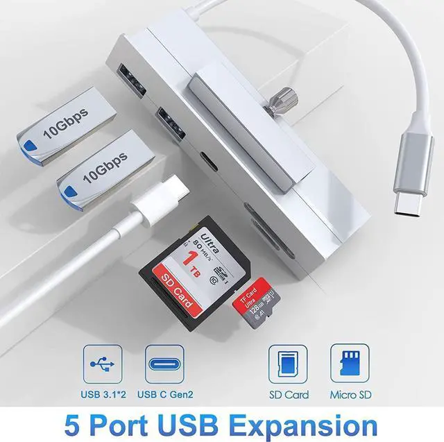 Alt view image 5 of 7 - USB C 3.2 10Gbps iMac USB C Hub, 5 in 1 Aluminum iMac USB Hub Adapter with 2 USB A Port(10Gbps), Type-C Port(10Gbps), Micro/SD Card Readers, Compatible with 2020/2019/2017 iMac
