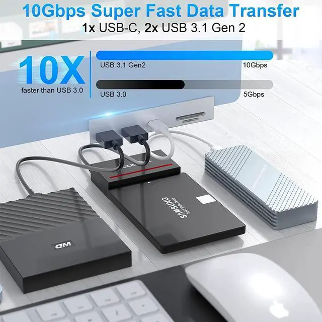 Alt view image 3 of 7 - USB C 3.2 10Gbps iMac USB C Hub, 5 in 1 Aluminum iMac USB Hub Adapter with 2 USB A Port(10Gbps), Type-C Port(10Gbps), Micro/SD Card Readers, Compatible with 2020/2019/2017 iMac