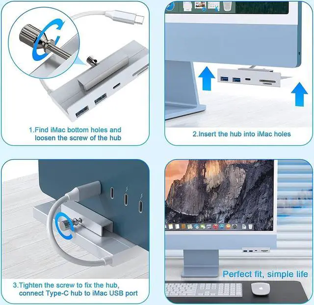 Alt view image 6 of 7 - USB C 3.2 10Gbps iMac USB C Hub, 5 in 1 Aluminum iMac USB Hub Adapter with 2 USB A Port(10Gbps), Type-C Port(10Gbps), Micro/SD Card Readers, Compatible with 2020/2019/2017 iMac