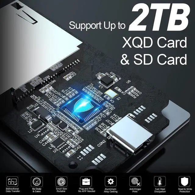 Alt view image 5 of 7 - 4-in-1 XQD SD Card Reader Dual-Slot Memory Card Reader, XQD Reader 5Gpbs Read 2 Cards Simultaneously Compatible with Sony XQD G/M Series, Lexar 2933x/1400x USB Mark XQD Card,SD/SDHC Card