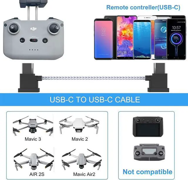 Alt view image 2 of 7 - USB C to USB C Remote Controller Cable for DJI, Nylon Braided Cable for Controller Drone Accessories Black DJI Mini 2 Mavic 3 Air 2S Mavic Air 2 Remote Control Cable OTG RC Phablet Extension Cable