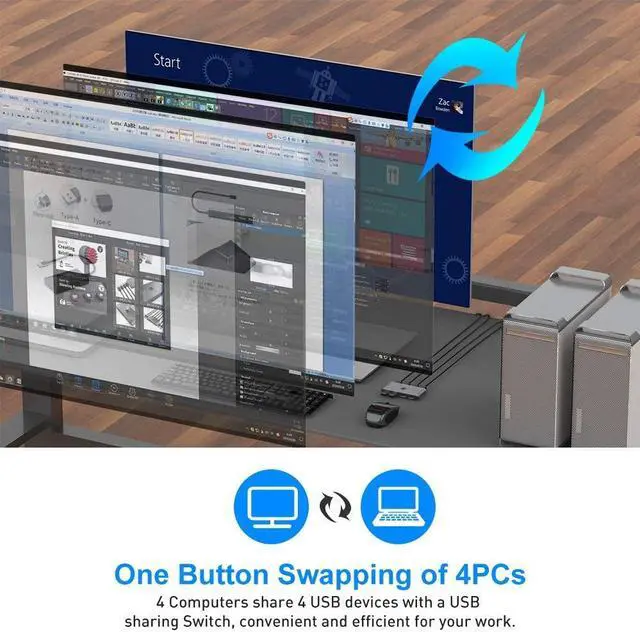 Alt view image 2 of 7 - Aluminum USB Switch Selector 4 Computers Sharing 4 USB Devices USB 2.0 Peripheral Switcher Box Hub for Keyboard Mouse Printer Scanner with One-Button Switch and 4 Pack USB A to A Cable