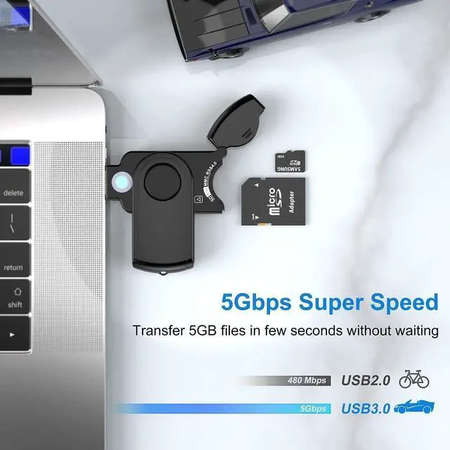 Alt view image 3 of 7 - SD Card Reader, USB 3.0 Memory Card Reader for SD SDXC SDHC MMC RS-MMC TF Micro SD Micro SDXC Micro SDHC UHS-I USB Card Reader/Writer(5Gbps) 2 Cards Simultaneously SD Card Adapter for Mac/Win/Linux