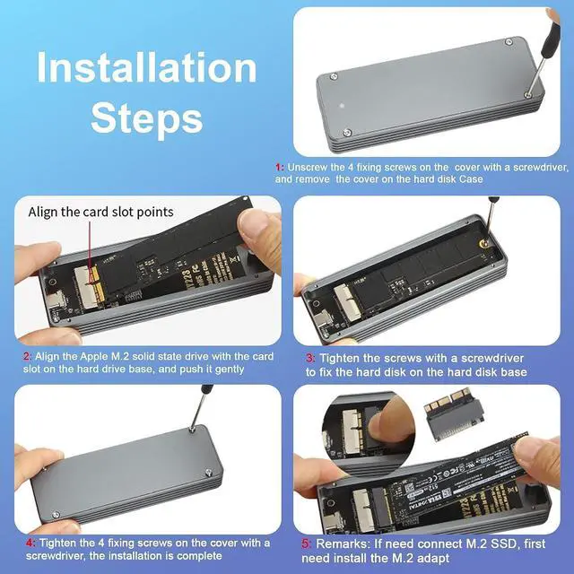 Alt view image 7 of 7 - USB C 3.2 MacBook SSD Enclosure for 12+16 PIN MacBook Air/Pro SSD, Aluminum M.2 NVMe MacBook Pro SSD Enclosure Adapter Support MacBook Pro,MacBook Air, Mac Pro, iMac from 2013 to 2017
