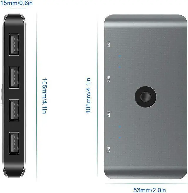Alt view image 7 of 7 - Aluminum USB Switch Selector 4 Computers Sharing 4 USB Devices USB 2.0 Peripheral Switcher Box Hub for Keyboard Mouse Printer Scanner with One-Button Switch and 4 Pack USB A to A Cable
