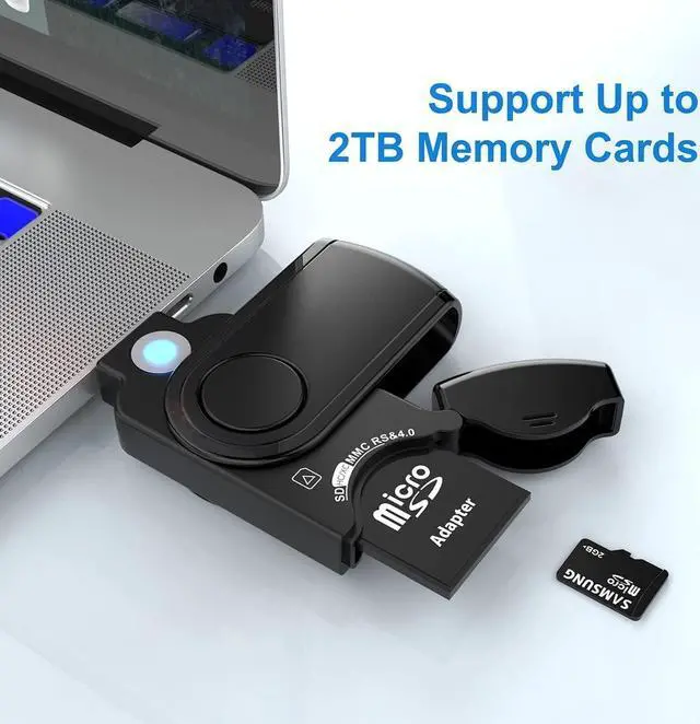 Alt view image 4 of 7 - SD Card Reader, USB 3.0 Memory Card Reader for SD SDXC SDHC MMC RS-MMC TF Micro SD Micro SDXC Micro SDHC UHS-I USB Card Reader/Writer(5Gbps) 2 Cards Simultaneously SD Card Adapter for Mac/Win/Linux