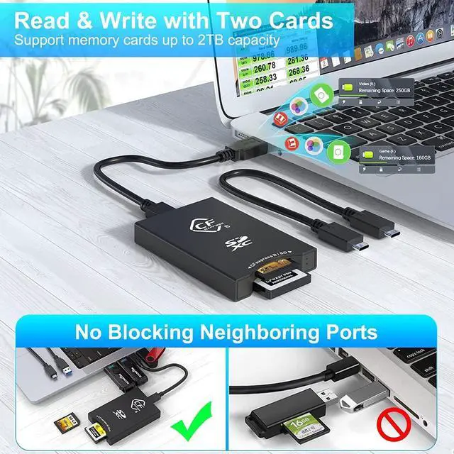 Alt view image 4 of 7 - 3 in 1 CFexpress Type B/Type A and SD UHS-II Dual-Slot Memory Card Reader, USB 3.2 Gen-2 10Gbps CFexpress Type a Type b Card Reader, Portable CF Express Reader Two Card Slots Can Work Simultaneously