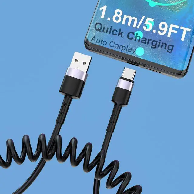 Main image of USB Type C Coild Cable for Car, 1.8m/5.9FT Retractable USB C Cable Curly USB A to USB-C Fast Charger Cord for Car,Compatible Samsung Galaxy S10 S9 S8 Plus Note 9 8,LG5/G6/V20, USB C Devices