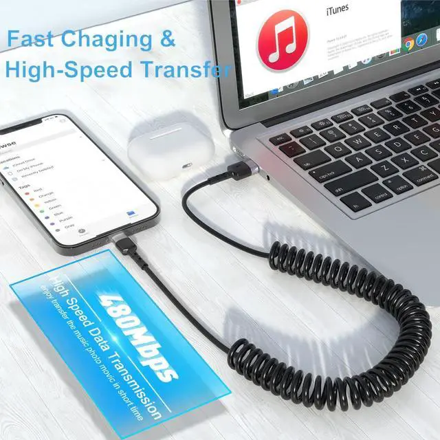 Alt view image 4 of 7 - USB Type C Coild Cable for Car, 1.8m/5.9FT Retractable USB C Cable Curly USB A to USB-C Fast Charger Cord for Car,Compatible Samsung Galaxy S10 S9 S8 Plus Note 9 8,LG5/G6/V20, USB C Devices