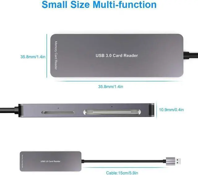 Alt view image 7 of 7 - Aluminum USB 3.0 Multi-Card Reader, 6-in-1 USB 3.0 SD Card Reader for SD/CF/TF/XD/MS/M2 Memory Card, Memory Card Reader 5Gbps Read and Write Compatible with Windows XP/Vista/7/8/10, Mac OS, Linux