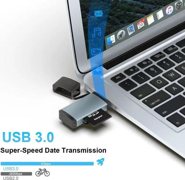Alt view image 3 of 7 - USB3.0 SD Card Reader, [All Metal] USB 3.0 Dual Slot Memory Card Reader for SDXC, SDHC, SD, MMC, RS-MMC, Micro SDXC, Micro SD, Micro SDHC Card Read 2 Cards Simultaneously