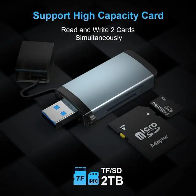 Alt view image 5 of 7 - USB3.0 SD Card Reader, [All Metal] USB 3.0 Dual Slot Memory Card Reader for SDXC, SDHC, SD, MMC, RS-MMC, Micro SDXC, Micro SD, Micro SDHC Card Read 2 Cards Simultaneously