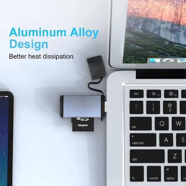 Alt view image 6 of 7 - USB3.0 SD Card Reader, [All Metal] USB 3.0 Dual Slot Memory Card Reader for SDXC, SDHC, SD, MMC, RS-MMC, Micro SDXC, Micro SD, Micro SDHC Card Read 2 Cards Simultaneously