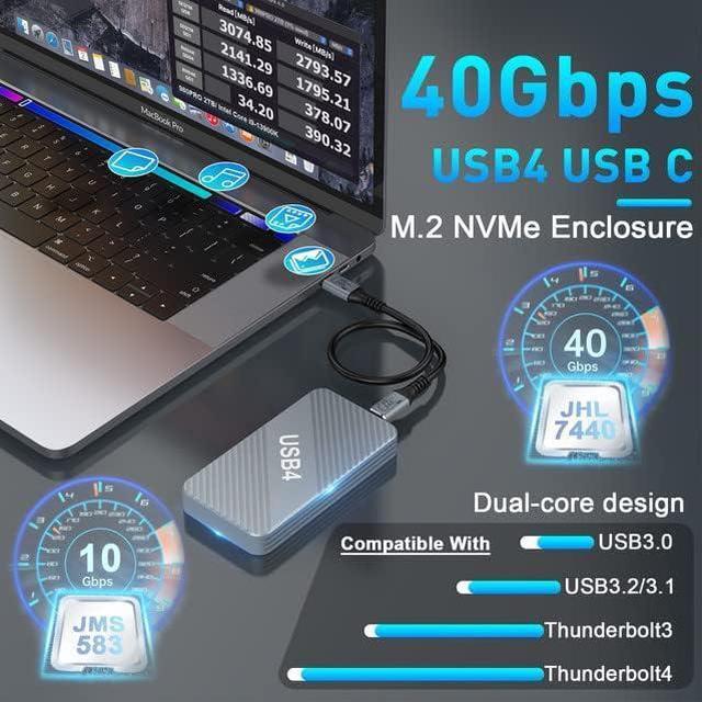 40Gbps M.2 NVMe SSD Enclosure, Aluminum USB4 External Hard Drive Enclosure  for Thunderbolt 3/4 USB4.0/3.2/3.1/3.0, Thunderbolt 4 M.2 SSD External