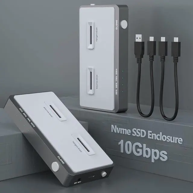 Main image of 10Gbps Dual-Bay NVMe M.2 Duplicator Docking Station Offline Clone USB C to NVME SSD Enclosure for M Key NVMe PCIe 2242 2260 2280 22110 M.2 SSDs (NVMe Docking Station Tool-Free Dual-Bay)