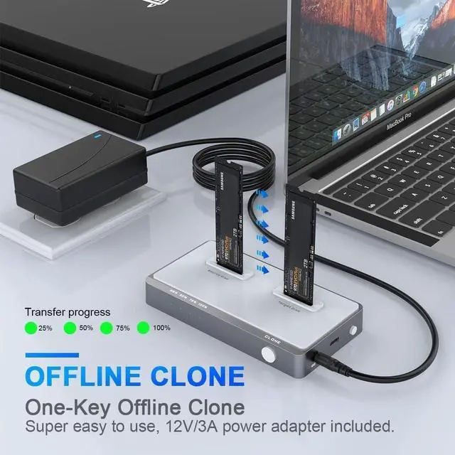 Alt view image 3 of 7 - 10Gbps Dual-Bay NVMe M.2 Duplicator Docking Station Offline Clone USB C to NVME SSD Enclosure for M Key NVMe PCIe 2242 2260 2280 22110 M.2 SSDs (NVMe Docking Station Tool-Free Dual-Bay)