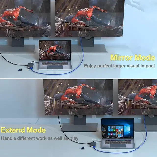 Alt view image 4 of 5 - USB C Hub, 10 in 1 Type C Multiport Adapter Dock with Gigabit Ethernet, 4K HDMI, VGA, 3 USB3.0, 60W PD, 3.5mm Audio and SD/TF Docking Station for MacBook Pro/Air, Surface Pro 7 and Type-C Laptops