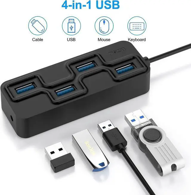 Alt view image 2 of 7 - 4-Port USB 3.0 Hub, Ultra-Slim Data USB Hub,Multi USB Port Expander, Fast Data Transfer USB Splitter for MacBook, Mac Pro, Mac Mini, iMac, Surface Pro, XPS, PC, Flash Drive, Mobile HDD
