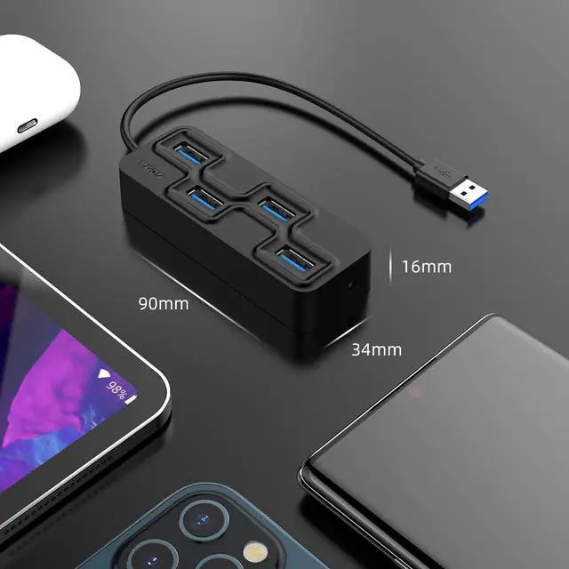 Alt view image 6 of 7 - 4-Port USB 3.0 Hub, Ultra-Slim Data USB Hub,Multi USB Port Expander, Fast Data Transfer USB Splitter for MacBook, Mac Pro, Mac Mini, iMac, Surface Pro, XPS, PC, Flash Drive, Mobile HDD