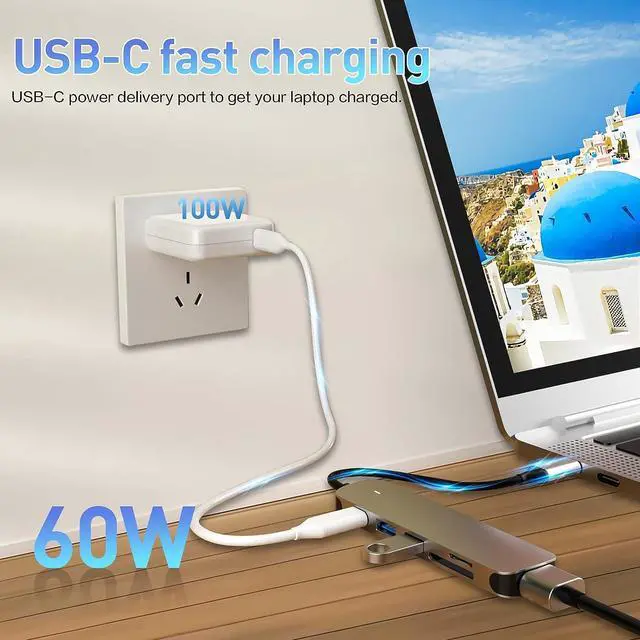Alt view image 5 of 7 - USB C HUB, USB C Adapter 6 in 1 with USB 3.0, 4K-HDMI, USB C Connection/PD, SD/TF Card Reader, Docking Station Compatible with MacBook Pro/Air Laptop and Other Type C Devices