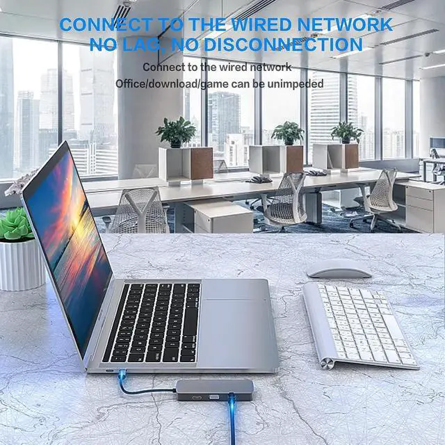 Alt view image 7 of 7 - USB C HUB Dongle, 10-in-1 USB C Adapter Docking Station with 4K HDMI,VGA,Type C PD,USB3.0,RJ45 Ethernet,SD/TF Card Reader,3.5mm AUX, Compatible with MacBook Pro/Air, Other Type C Latops Devices