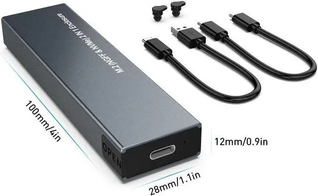 Alt view image 7 of 7 - Aluminum M.2 NVME SATA SSD Enclosure Adapter, USB 3.2 Gen 2 (10 Gbps) to NVME PCI-E SATA M-Key/(B+M) Key Solid State Drive External Enclosure Support UASP Trim for NVME/SATA SSDs 2242/2260/2280