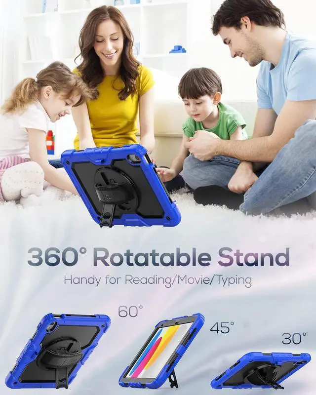 Alt view image 3 of 7 - Kids Case for iPad Air 5th/4th Generation 10.9", Full-Body Shockproof Protective Case with Screen Protector, Rotating Stand/Hand/Shoulder Strap for iPad Air 5/ Air 4, Colorful Light Blue