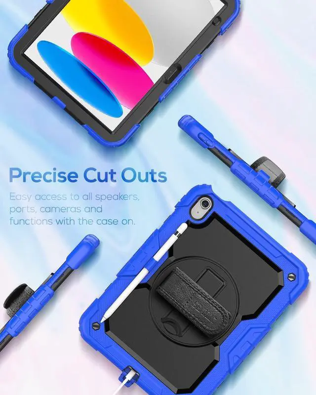 Alt view image 7 of 7 - Kids Case for iPad Air 5th/4th Generation 10.9", Full-Body Shockproof Protective Case with Screen Protector, Rotating Stand/Hand/Shoulder Strap for iPad Air 5/ Air 4, Colorful Light Blue