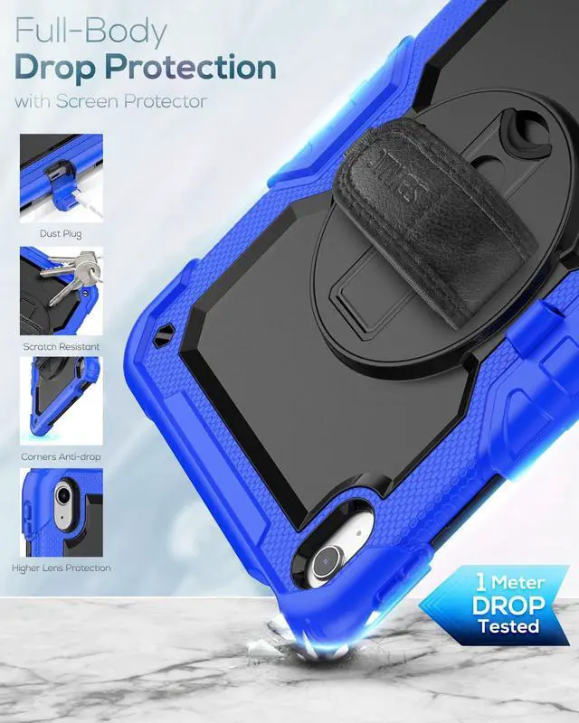 Alt view image 6 of 7 - Kids Case for iPad Air 5th/4th Generation 10.9", Full-Body Shockproof Protective Case with Screen Protector, Rotating Stand/Hand/Shoulder Strap for iPad Air 5/ Air 4, Colorful Light Blue