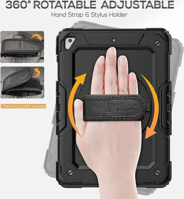 Alt view image 3 of 7 - iPad 6th/5th Generation Case 9.7 Inch, Heavy Duty Protective Shockproof Case with Screen Protector, 360° Rotating Stand/Handle/Shoulder Strap for iPad 6th/ 5th Gen/Air 2/ Pro 9.7, Black