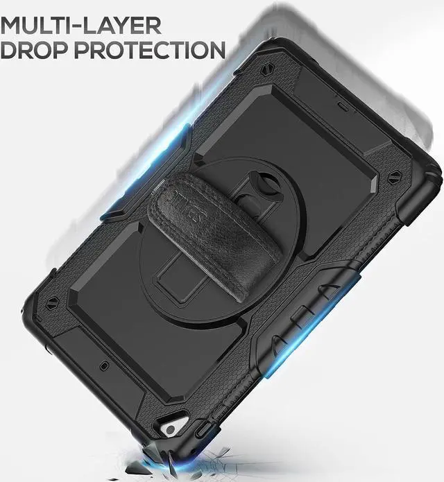 Alt view image 7 of 7 - iPad 6th/5th Generation Case 9.7 Inch, Heavy Duty Protective Shockproof Case with Screen Protector, 360° Rotating Stand/Handle/Shoulder Strap for iPad 6th/ 5th Gen/Air 2/ Pro 9.7, Black