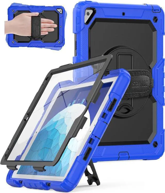 Main image of Kids Case for iPad Air 3 10.5'' iPad Pro 10.5 Case, Sturdy Heavy Duty Full-Body Shockproof Protective Case with Screen Protector, Rotating Stand, Hand/Shoulder Strap for Air 3rd Gen, Blue