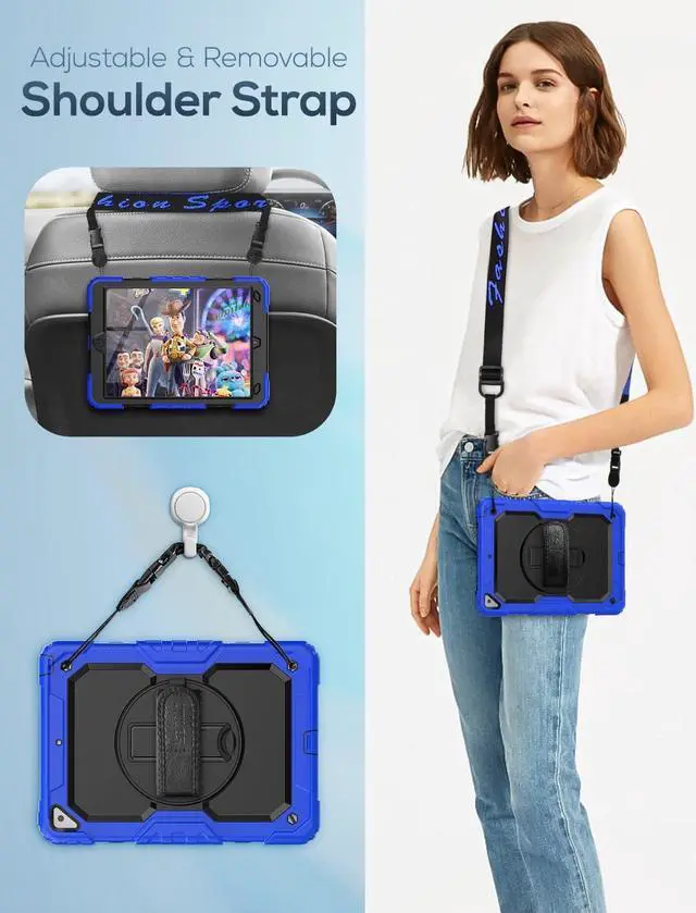 Alt view image 5 of 7 - Kids Case for iPad Air 3 10.5'' iPad Pro 10.5 Case, Sturdy Heavy Duty Full-Body Shockproof Protective Case with Screen Protector, Rotating Stand, Hand/Shoulder Strap for Air 3rd Gen, Blue
