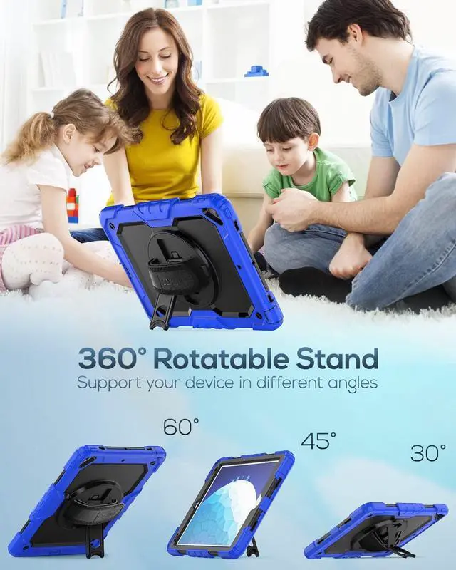 Alt view image 4 of 7 - Kids Case for iPad Air 3 10.5'' iPad Pro 10.5 Case, Sturdy Heavy Duty Full-Body Shockproof Protective Case with Screen Protector, Rotating Stand, Hand/Shoulder Strap for Air 3rd Gen, Blue