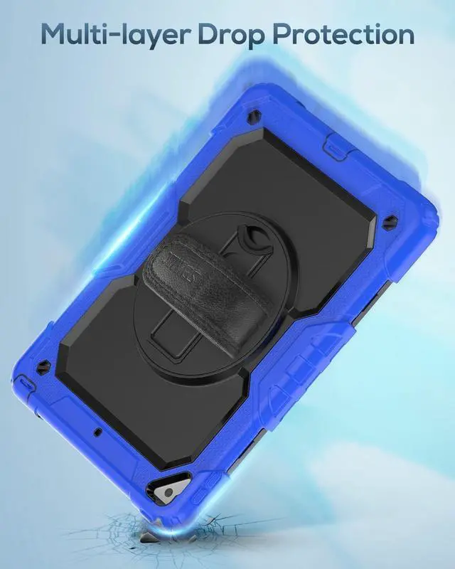 Alt view image 7 of 7 - Kids Case for iPad Air 3 10.5'' iPad Pro 10.5 Case, Sturdy Heavy Duty Full-Body Shockproof Protective Case with Screen Protector, Rotating Stand, Hand/Shoulder Strap for Air 3rd Gen, Blue