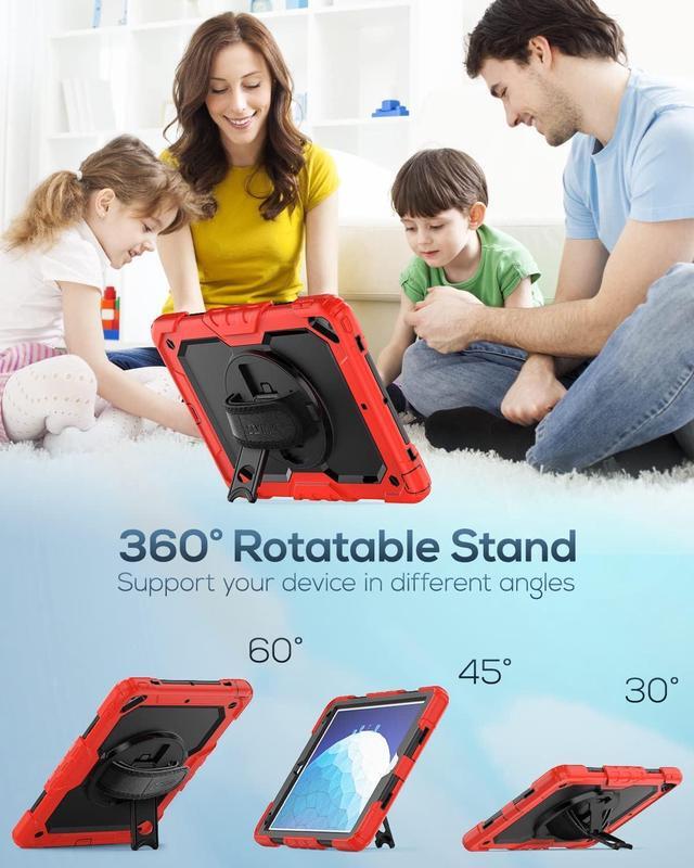 Alt view image 4 of 7 - Kids Case for iPad Air 3 Case 10.5'' iPad Pro 10.5 Case, Durable Sturdy Heavy Duty Full-Body Shockproof Protective Case with Screen Protector, Rotating Stand, Hand/Shoulder Strap, Red