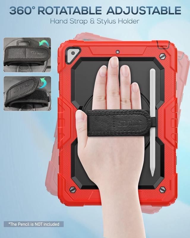 Alt view image 3 of 7 - Kids Case for iPad Air 3 Case 10.5'' iPad Pro 10.5 Case, Durable Sturdy Heavy Duty Full-Body Shockproof Protective Case with Screen Protector, Rotating Stand, Hand/Shoulder Strap, Red