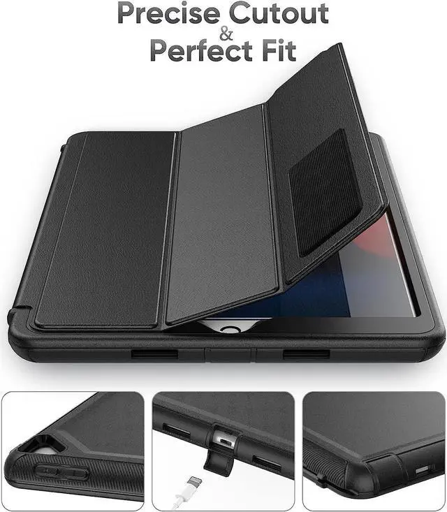 Alt view image 3 of 7 - iPad 9th/8th/7th Generation Case, iPad 10.2 Case, Durable Sturdy Heavy Duty Shockproof Protection Folio Stand Case with Smart Cover Auto Sleep/Wake for iPad 10.2 Inch, Black