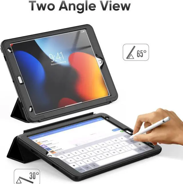 Alt view image 4 of 7 - iPad 9th/8th/7th Generation Case, iPad 10.2 Case, Durable Sturdy Heavy Duty Shockproof Protection Folio Stand Case with Smart Cover Auto Sleep/Wake for iPad 10.2 Inch, Black