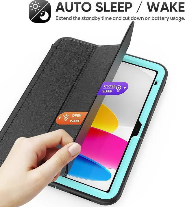 Alt view image 5 of 7 - iPad 10th Generation 10.9 Inch 2022 Release, Durable Sturdy Heavy Duty Shockproof Protection Folio Stand Case with Smart Cover Auto Sleep/Wake for iPad 10.9 Case, Black/Light Blue