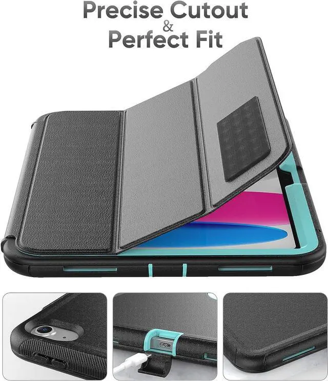 Alt view image 3 of 7 - iPad 10th Generation 10.9 Inch 2022 Release, Durable Sturdy Heavy Duty Shockproof Protection Folio Stand Case with Smart Cover Auto Sleep/Wake for iPad 10.9 Case, Black/Light Blue