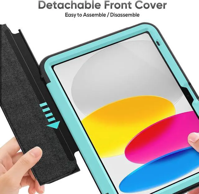 Alt view image 6 of 7 - iPad 10th Generation 10.9 Inch 2022 Release, Durable Sturdy Heavy Duty Shockproof Protection Folio Stand Case with Smart Cover Auto Sleep/Wake for iPad 10.9 Case, Black/Light Blue